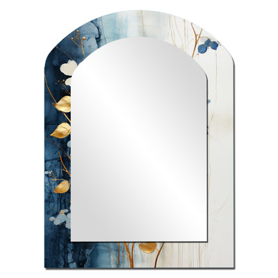 Beige And Gold Minimalism Botanical Serenity - Plants Asymmetrical Mirror, Beige Arch Decorative Wall Mirror, Printed Metal Art