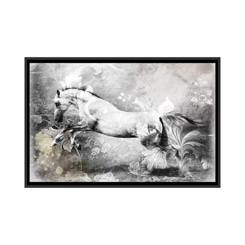 «White Horse», impression sur toile, H 18 po x l 26 po x P 1,5 po, Toile avec cadre noir