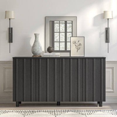 Buffet cannelé 59 "avec rangement, grande armoire buffet avec 4 portes pour la cuisine et le salon