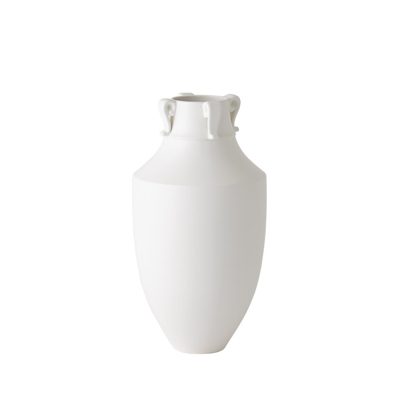 Medium Matte White Ceramic Table Vase with Handles