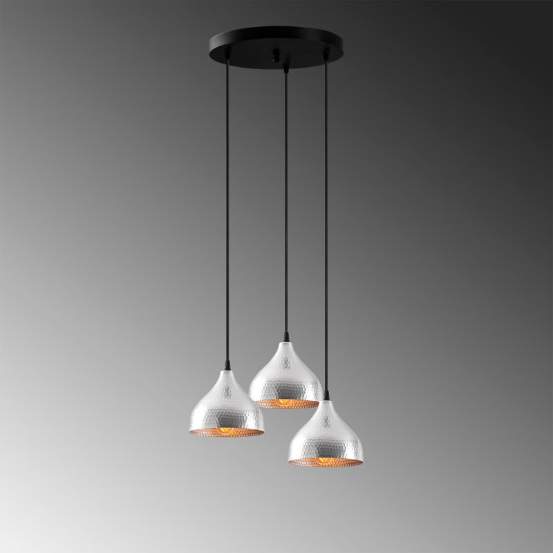 Scandinavian Style Chandelier, Adjustable Height, Silver Metal Body, 16.5 x 16.5 inches | Height: 44.9 inches | 3 x E27 Sockets (Max 40W) | Elegant & Modern Design for Living Room, Dining Room, & Entryway