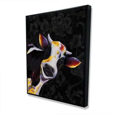 Drôle de vache - Toile encadrée noire pour la décoration intérieure | Art animalier