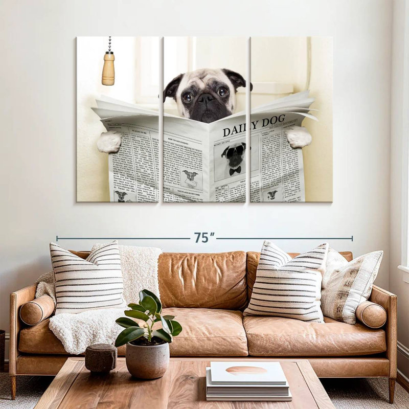 Ketti Pug Reading A Newspaper, 42" H x 65" W