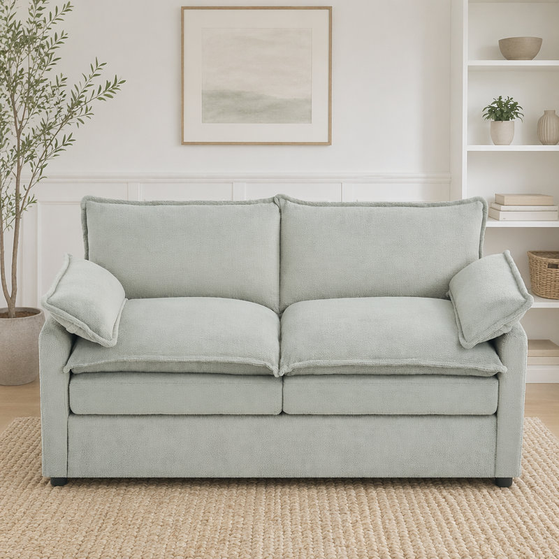 Canapé moderne rembourré avec coussin double couche et poches de rangement latérales, Vert - 2 sièges