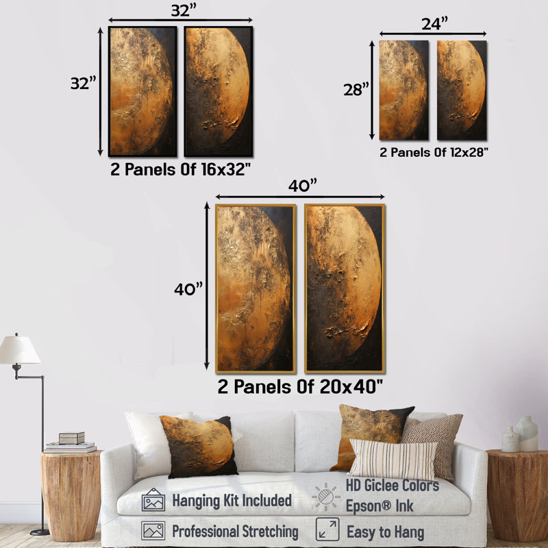 Bronze Moon Beam - ensemble de 2 impressions sur toile lune, H 32 po x l 33 po, Toile tendue