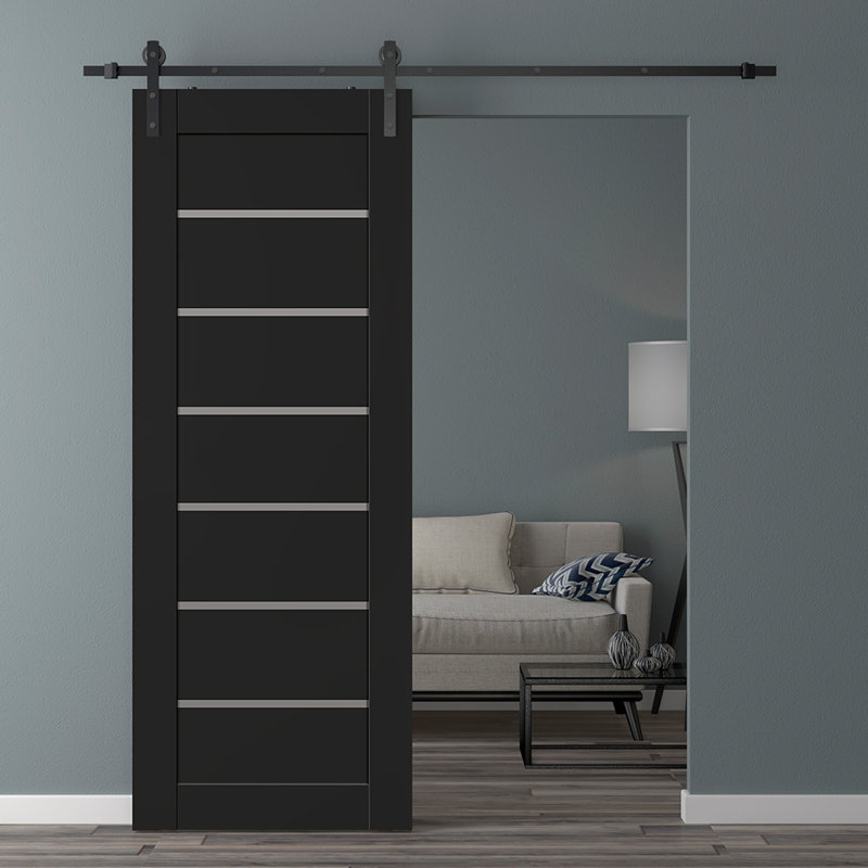 Porte de grange préfinie en bois massif Alba, 29,75 po x 95,24 po, Noir mat
