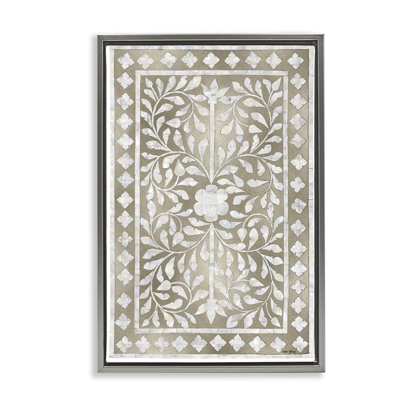 Toile flottante à motif bohémien Arabesque par Amber Sterling, Cadre flottant gris lustré, H 25 po x l 17 po x P 1,7 po