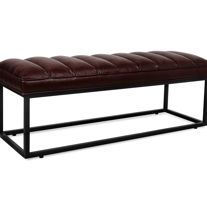 Banc rembourré à base en métal brun foncé pour la chambre à coucher et le vestibule - Rembourrage en éponge de qualité supérieure, assemblage facile, charge maximale de 220 lb, brun, revêtement en polyuréthane, rembourrage, capacité