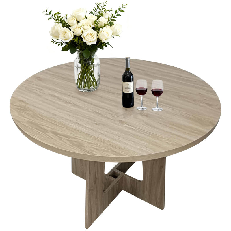 43.3" Round Dining Table for 4, Farmhouse Kitchen Table with Cross Pedestal Base, Natural