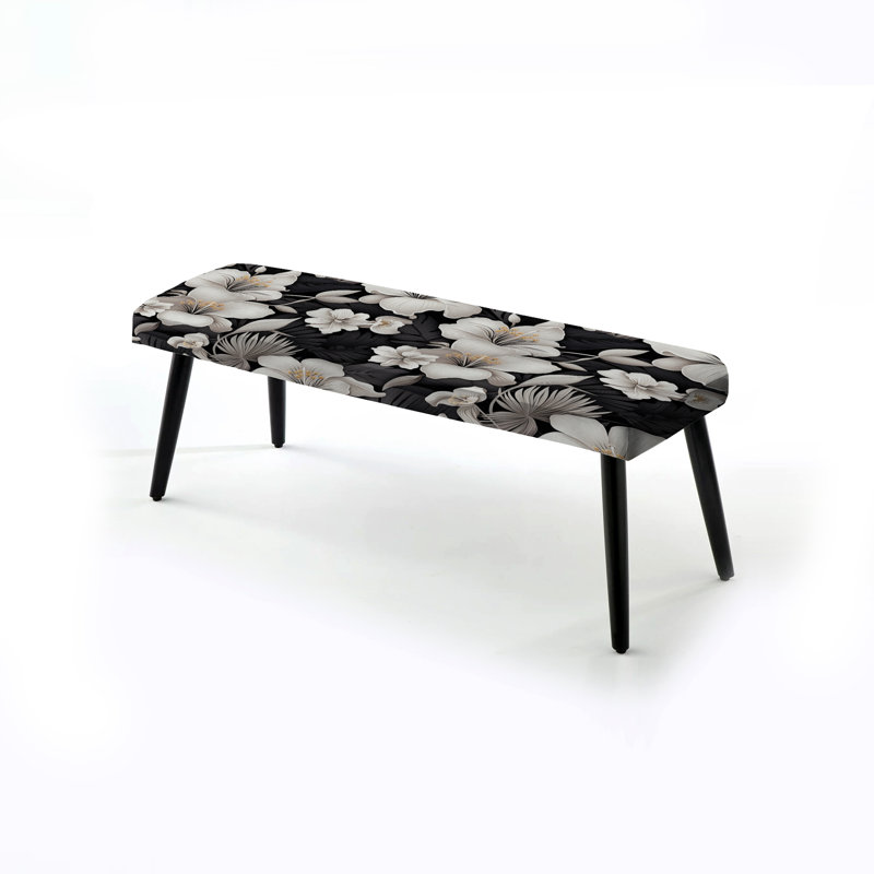 Monochrome Tropics Tropical Pattern - Tropical Upholstered Black Bench