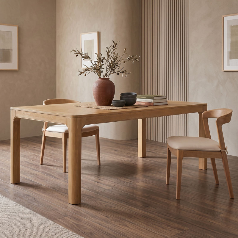 Table de salle à manger rectangulaire en bois de 152 cm (60 po) avec coins arrondis, pieds incurvés et pieds ajustables pour salle à manger