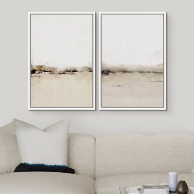 " Tan Gray Watercolor Abstract Landscape Nature Wilderness Illustrations Modern Art Rustic Minimal " 2 - Pieces