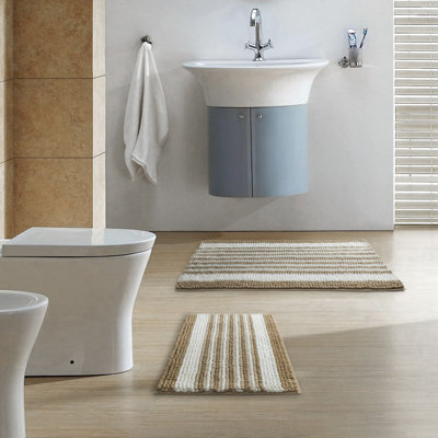 Bathroom Rugs Set, Chenille Non Slip Striped Bath Mats, 17*24+20*30in