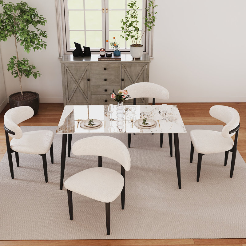 Ensemble de table de salle à manger 5 pièces Juvan, Beige/noir, Pandora, Noir