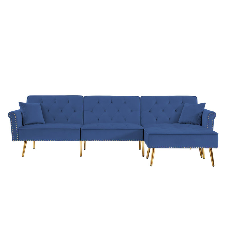 Canapé-lit modulaire réversible en velours Modern, Velours bleu