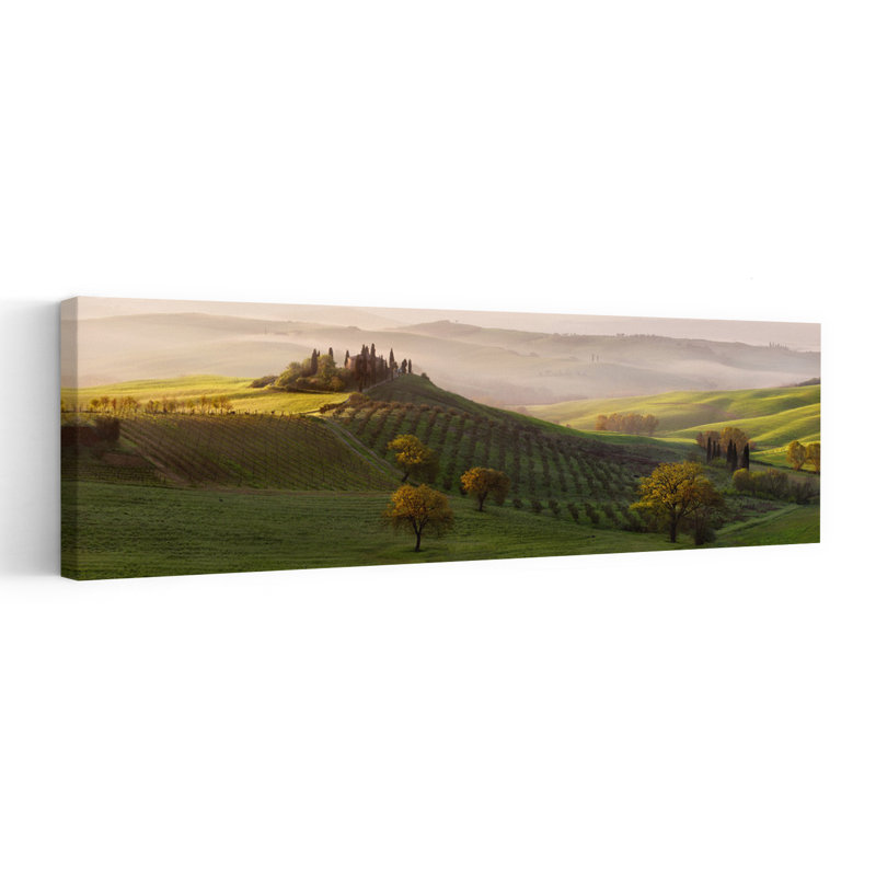 Tutte Le Strade Portano, un belvédère abstrait contemporain, paysage de cyprès, art mural, H 16 po x l 48 po