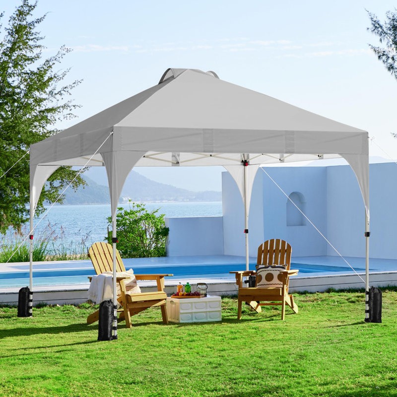 10x10 Pop Up Canopy Tent with Vent Instant Sun Shelter Canopy with Wheeled Bag, Gray