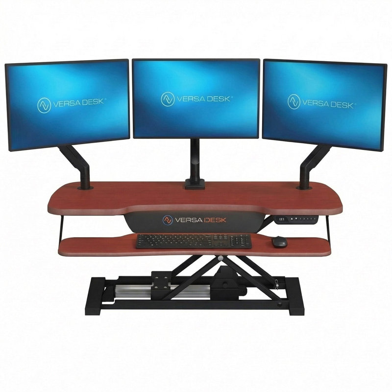 Convertisseur de bureau électrique debout 40 po VersaDesk PowerPro Elite avec bouton-poussoir réglable en hauteur et port de charge USB, cerise