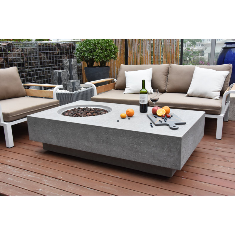 Metroplis 56" Outdoor Concrete Fire Table 45,000 BTU - Includes Lava Rocks and PVC Cover, Natural Gas, Light Gray