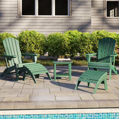 5-piece Hdpe Plastic Adirondack Chair Set With Side Table & Ottomans – All-weather Outdoor Patio Conversation Set