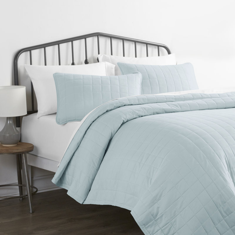 Pale Blue King Microfiber Quilted Coverlet Set