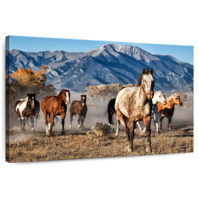 Brampt Running Horses With Mountain Backdrop, 24" H x 36" W