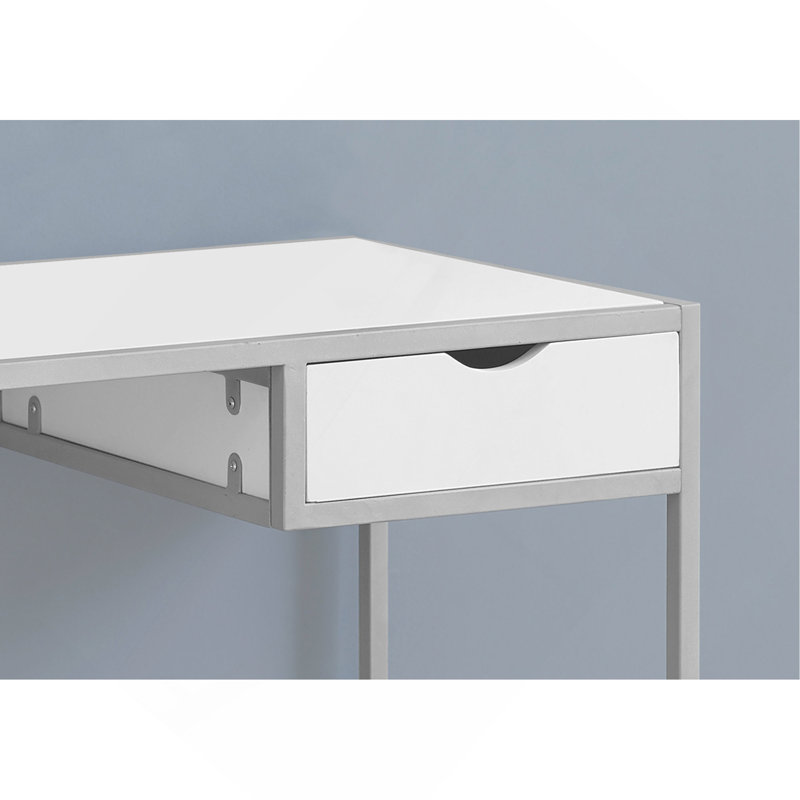 Bureau d'ordinateur, bureau personnel, ordinateur portable, tiroir de rangement, L 42 po, bureau, stratifié blanc, métal noir, contemporain, moderne
