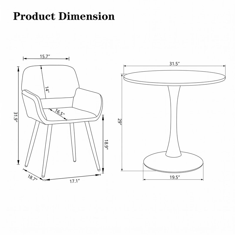 3-Piece Modern Round Dining Table Set With Upholstered Armchairs, Mid-Century Kitchen & Dining Furniture, Beige/White