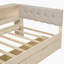 Lit plateforme simple en bois avec tablettes de rangement, tiroirs, station de charge et tête de lit tapissier, crème-867434557-867434554