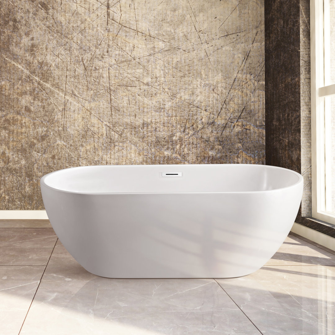 Streamline Freestanding Soaking Acrylic Bathtub With Drain and Bamboo Tray Streamline Bath Drain 
