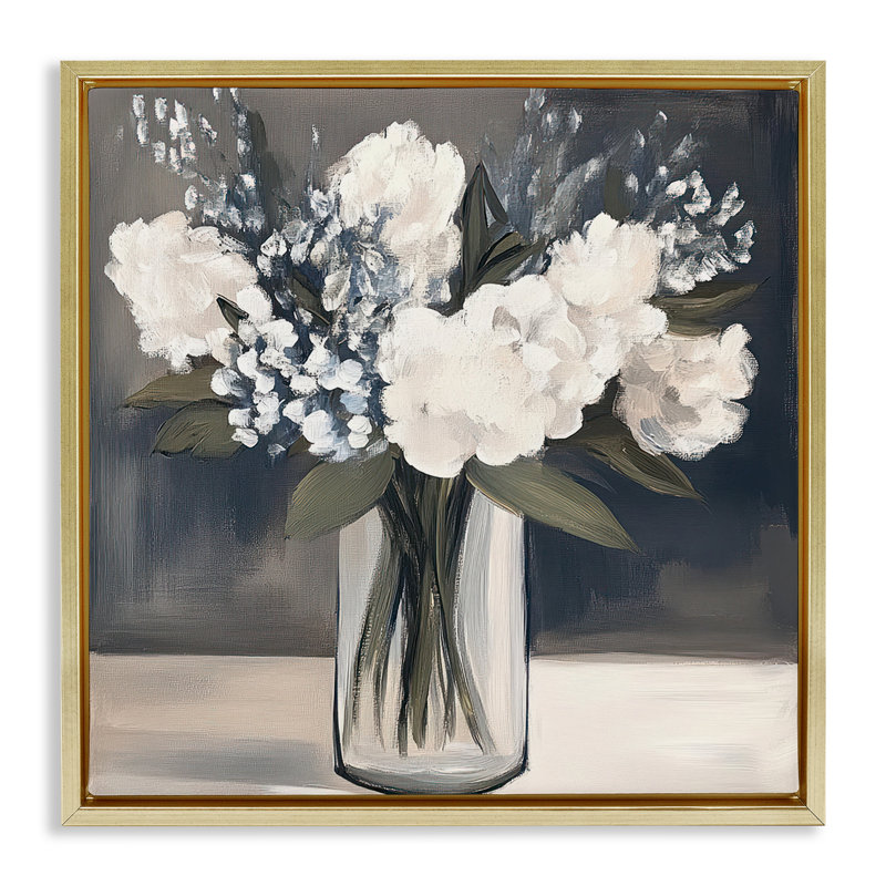 Cadre flottant Vase of Graceful Blooms, design par Mona Grace, H 18 po x l 18 po, Cadre flottant métallique doré