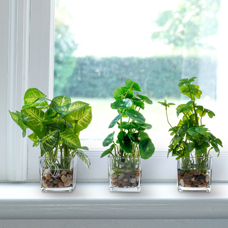 Ensemble de 3 plantes artificielles en verre