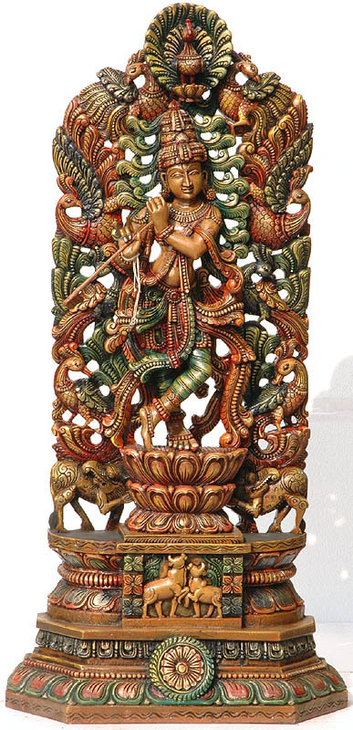 Krishna cannelé avec paon Aureole