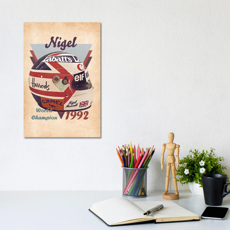 Nigel Mansell's Helmet Retro - Wrapped Canvas Painting, 20.32 cm H x 30.48 cm W