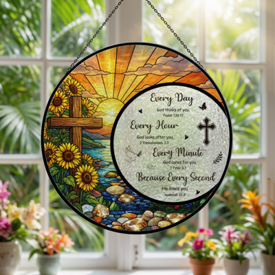 7.8"H Sunset Cross Stained Glass Window Panel