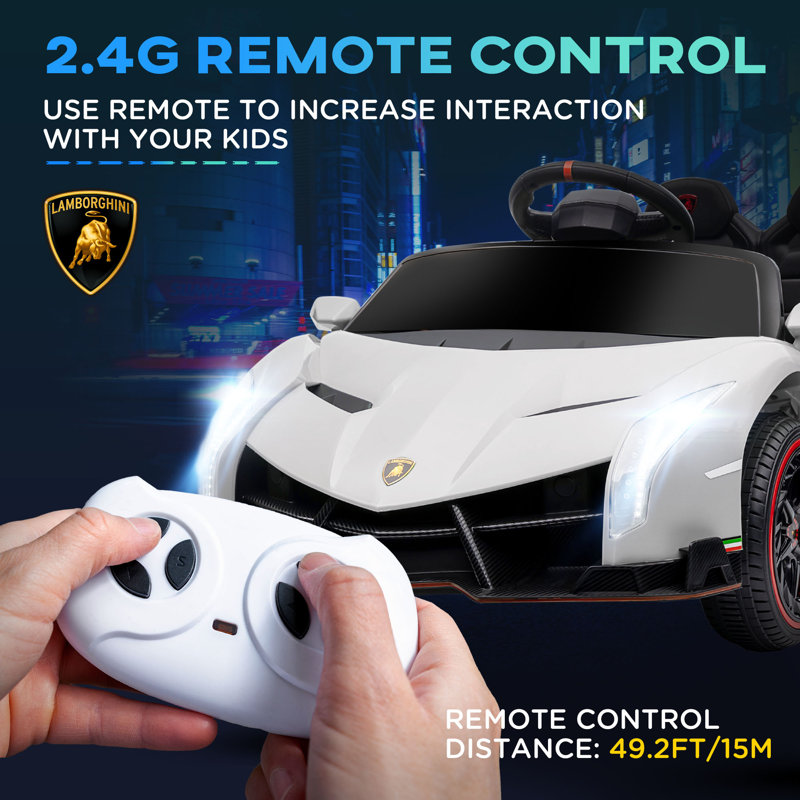 White 12V Lamborghini Veneno Kids Ride-On Car with Remote Control