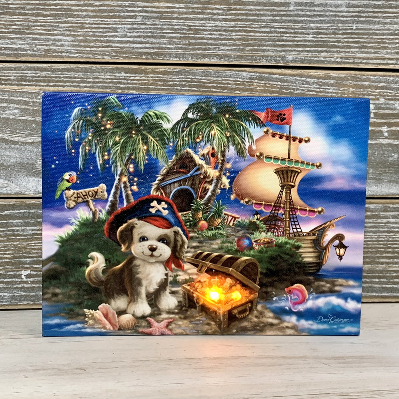 Zebediah - Puppy Pirate 8x6 Mini Lighted Easel Back Canvas
