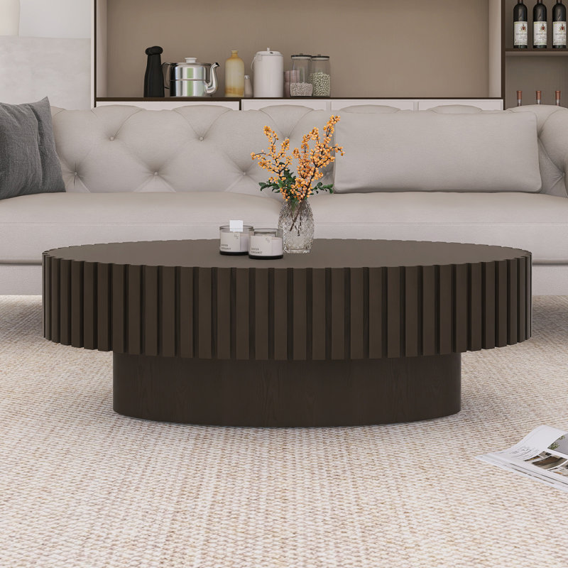 Wood Oval Coffee Table For Living Room, Black