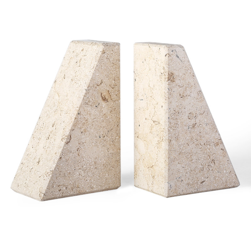 Serre-livres en marbre (ensemble de 2), Beige, H 2,54 po x l 5,93 po x P 3,98 po