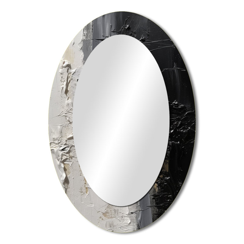 White And Black Tranquility Unleashed II - Large Oval Wall Mirror On Metal, 36" x 24"
