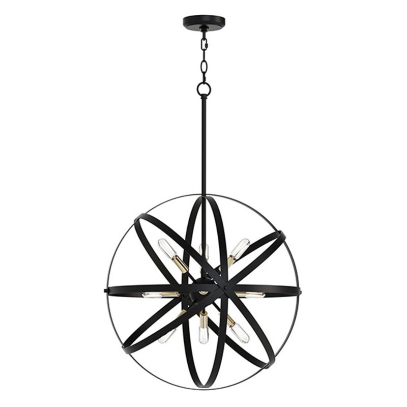 Kaston 9-Light 22” Wide Sphere Pendant Chandelier, Matte Black/Plated Gold