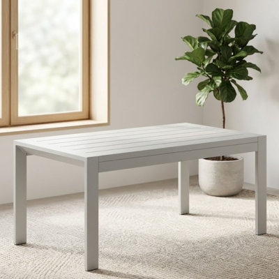 Halima 43 In, Grey Rectangle Aluminum Coffee Table With Slatted Top