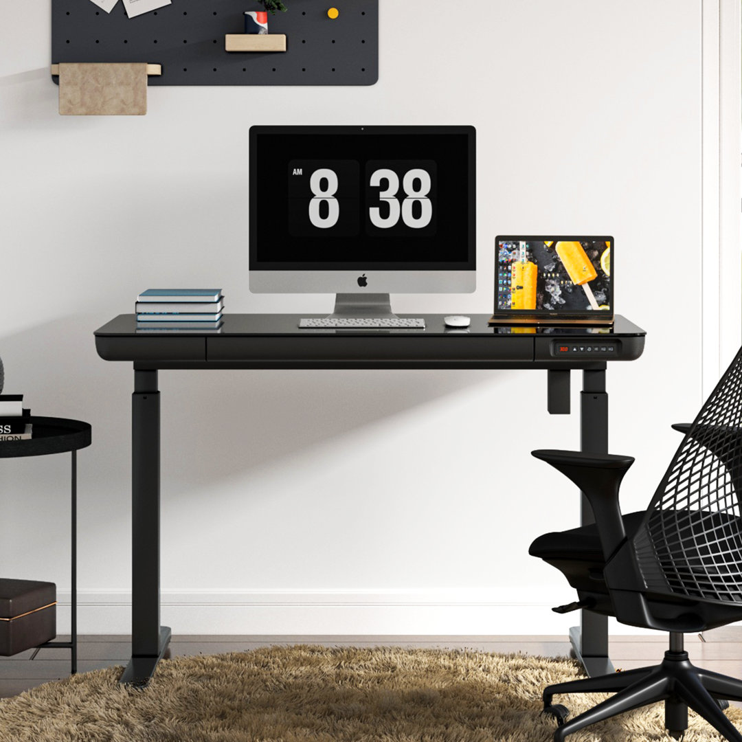 Keb Home Office Height Adjustable Glass Top Standing Desk with Drawer Inbox Zero Color 