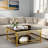 Square Glass Coffee Table With Metal Frame, Tempered Glass Top And Lower Shelf-1294350579