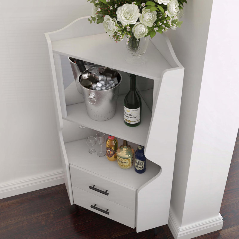 Bar en bois avec dossier en miroir, Blanc