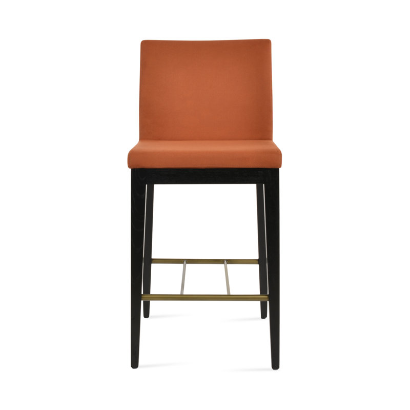 Tabouret de bar et de comptoir en bois de frêne noir Aria, Siège d'une hauteur de 29 po, Tissu cognac