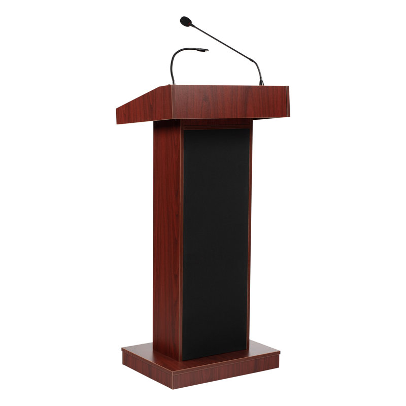 Wireless Lectern Combo 46'' Laminate Full Podium with Wheels, Mahogany