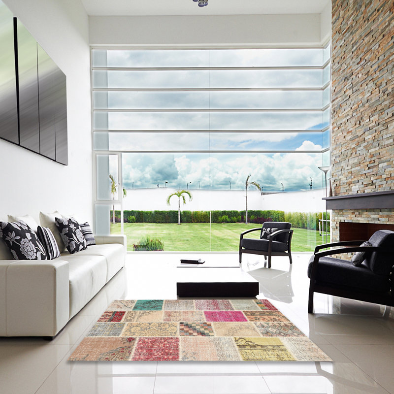 Tapis gris/beige/brun contemporain, Carré 5 pi