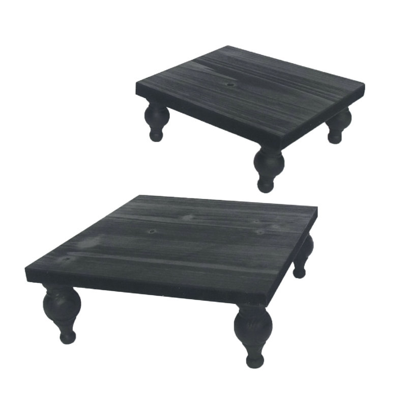 Black Wooden Square Risers - L:12x12x4.3" S:8x8x3.5"