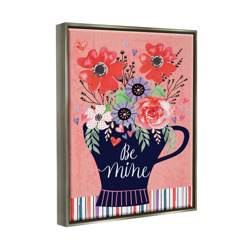 «Be Mine Flower Bouquet Romance Floater», art mural par ND Art, H 31 po x l 25 po x P 1,7 po, Cadre flottant gris lustré